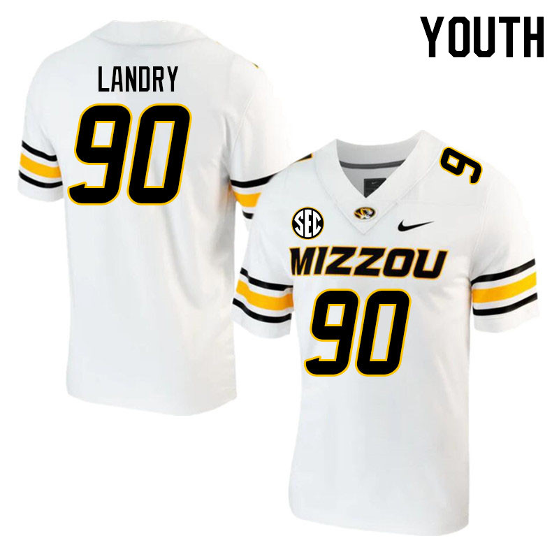 Youth #90 Josh Landry Missouri Tigers College 2023 Football Stitched Jerseys Sale-White - Click Image to Close